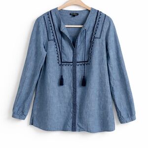 J Crew Mercantile Embroidered Long Sleeve Blouse